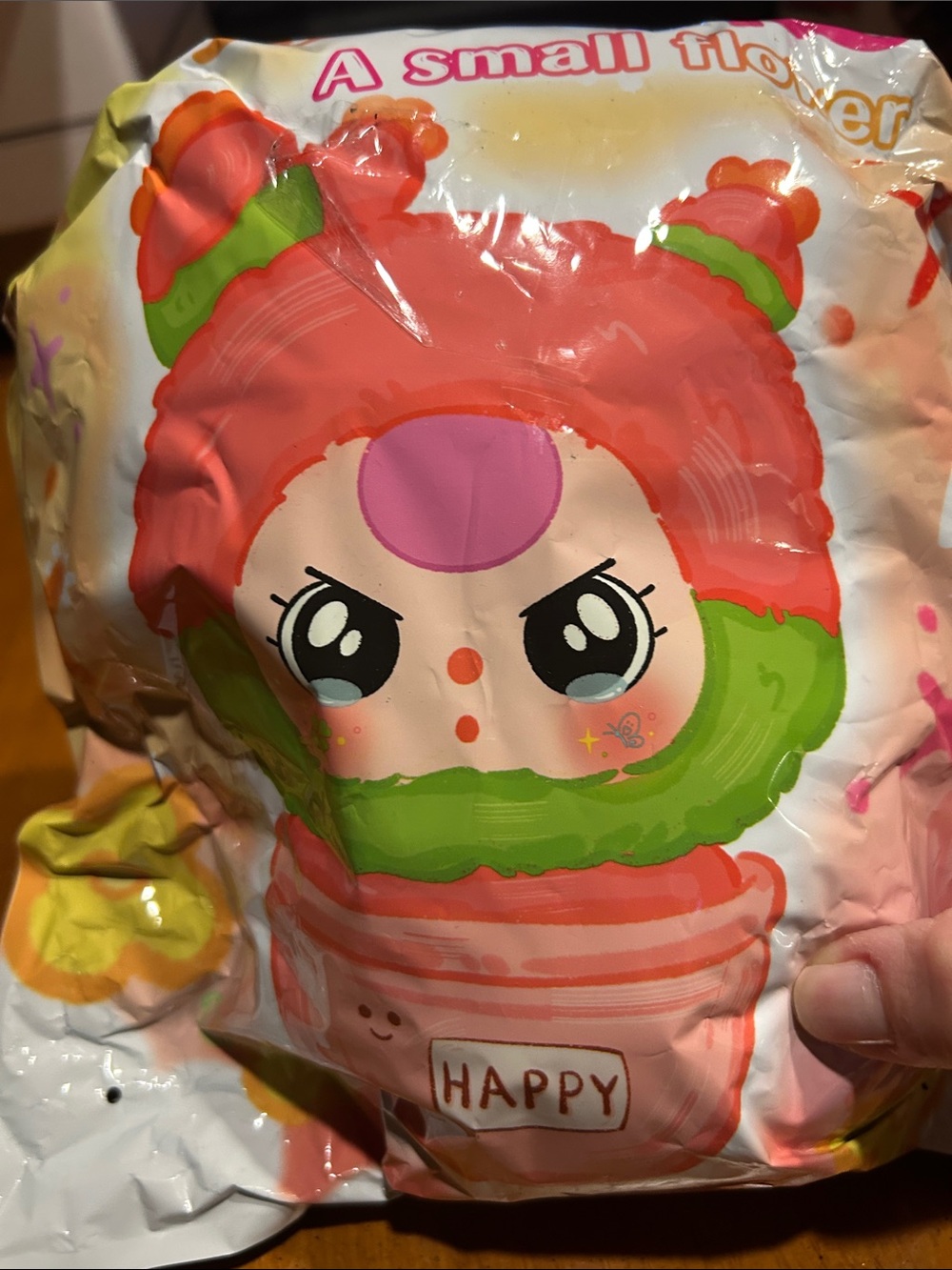 Baby Three A Small Flower Kawaii Happy Plush Squishy Character - Pink & Green